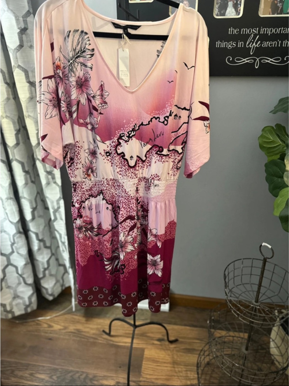 White House Black Market Pink Floral Midi Dress